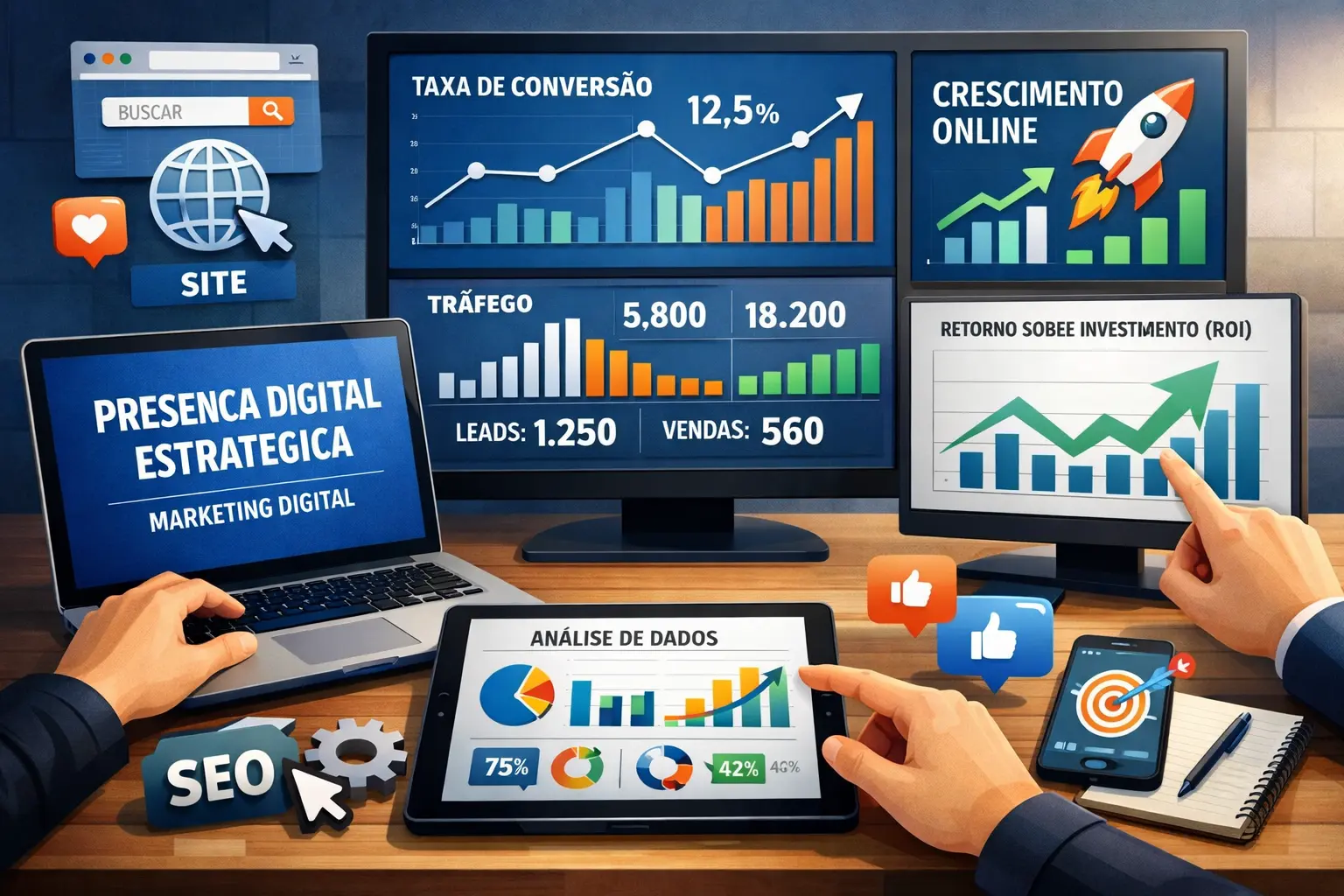 Imagem ilustrativa do artigo: Presença Digital Forte: Como Sua Empresa Conquista Autoridade, Clientes e Resultados Online